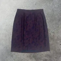 vintage 花柄スカート　ダークパープル 膝丈スカート　レトロ　古着