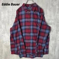 T-2384 Eddie Bauer ネルシャツ オンブレチェック XL レッド
