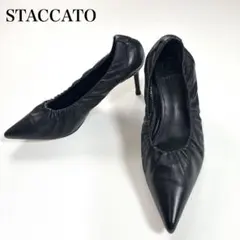 【極美品】 スタッカート 羊革 ギャザーパンプス 22cm ブラック レザーのサムネイル