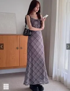 チェック柄リボンキャミソールワンピース［dk1410］