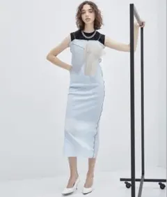 knee length dresses for ladies Kotohayokozawa Todo Sheer Layered Short Sleeve Dress Dk.Green – OKURA main image 1