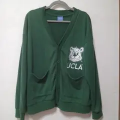 ●UCLA クマ刺繍 緑色カーディガン
