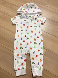 美品　はらぺこあおむし ロンパース カバーオール フード付き 半袖 70cm