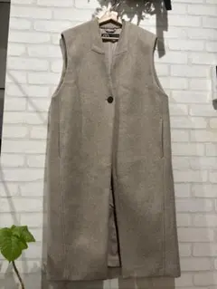 ZARA ジレ ノーカラーロングベスト ベージュ