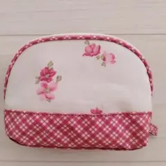 【LAURA ASHLEY】ローラアシュレイ 花柄 チェック ミニポーチ ピンク