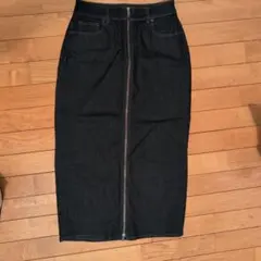 GUダークデニム フロントジッパー ロングスカート