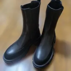ブラック サイドゴアブーツ 厚底　36