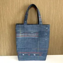 【ハンドメイド】ブルー 系着物リメイクトートバッグ /A4サイズ収納可