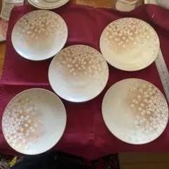 桜の花模様 陶器製皿 5枚セット