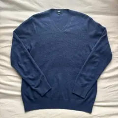 美品✨　UNIQLO ユニクロ　カシミヤ100% Vネックセーター　ブルー