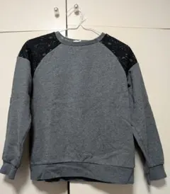 グレー レース肩 トレーナー