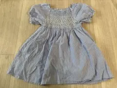 アプレレクール　半袖ワンピース　ストライプ　青　リボン　80