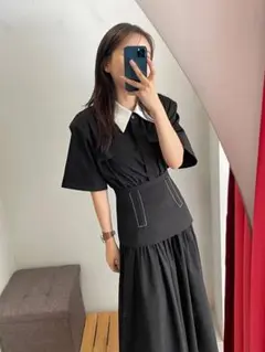 IRENE アイレネ 襟付きシャツコルセット風ワンピース　バックオープンのサムネイル