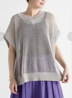 新品タグ付14000円 Vin ドルマンメッシュニット （ライトグレー）