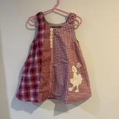 リバーシブルワンピース 赤とチェック柄