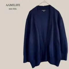 AAMILIFE 7分袖カーディガン　ネイビー　大きいサイズ　2XL