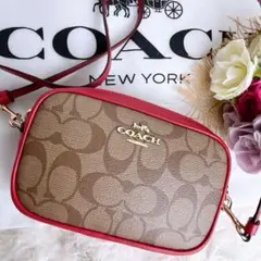 極美品☆COACHコーチ 2wayショルダーカメラバッグ ブラウン レッド