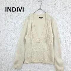 INDIVI　ケーブルニット深Ｖネックセーター　ウール　日本製　ワールド