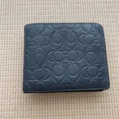 COACH☆二つ折り財布 ネイビー エンボスロゴ