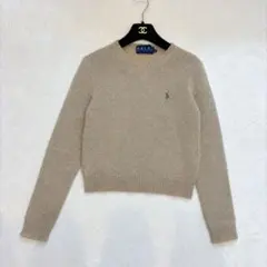 RALPH LAUREN Vネック ニット セーター ベージュ M ロゴ刺繍