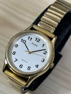 ALBA クォーツ ゴールドカラー 伸縮バンド 稼働中のサムネイル