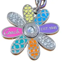 美品✨Coach 花 キーホルダー キーリング チャーム シグネチャー ストーン