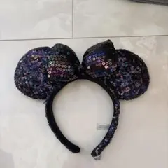 ミッキーマウス型カチューシャ 黒と紫のスパンコール ディズニー