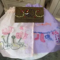 ベトナム、スリランカ 刺繍ポーチ 巾着袋 3点セット 蓮 象