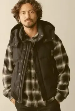 ナノ・ユニバース 西川ダウン ダウンベスト 黒