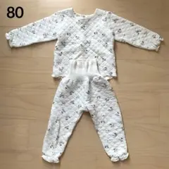 花柄さくらんぼ柄 キルティングパジャマ 上下セット 腹巻き付き 80㎝ ホワイト