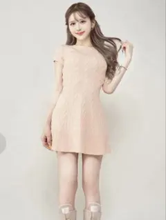 【完売品】Darich ロゴケーブルニットミニワンピース ピンク FL