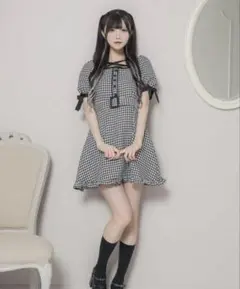 pium ピウム　千鳥柄ジャガードベルトミニワンピース　ホワイトミックス