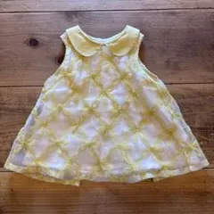 イエロー 花柄 ノースリーブ トップス