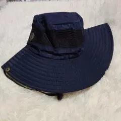 未使用品✨ネイビー メッシュパネル付き広つばハット　レディース