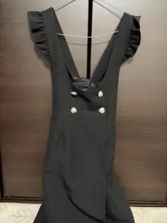 フリルショルダー ダブルボタン サロペット ブラックのサムネイル