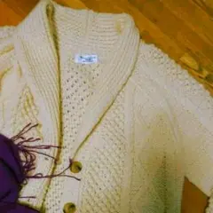 19.美品 上質 サラ アルパカ混 手編み風ロングカーディガン free