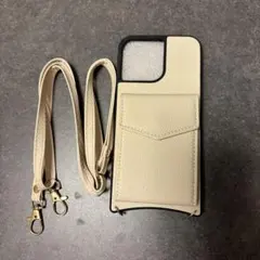 【新品未使用品】合成皮革 iPhoneケース ストラップ付きホワイト