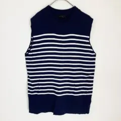 【美品】アパートバイローリーズ　ストライプノースリーブニット　ネイビー　Lサイズ