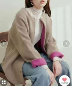 【新品未使用】 natural couture FOX混Wフェイスニットコート