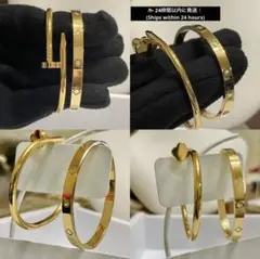 最高品質18金メッキバングル高品質 クローバー装飾CZ&釘型41.8g2点セット