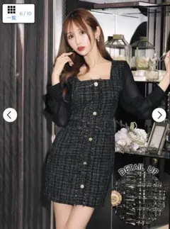 dazzy フリンジツイードシフォンスリーブタイトミニドレス Mサイズ