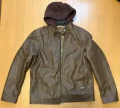 ブラウン　レザージャケット　フード取り外し可能