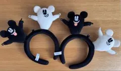 ミッキーマウス カチューシャ 白黒　ディズニーハロウィン