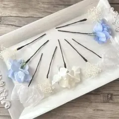 No.58 水色ホワイト♡紫陽花♡カスミ草♡リボン♡大人可愛いヘッドパーツ♡