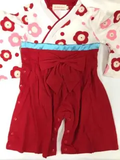 【新品】 ベビー袴 赤 レッド お祝い 着物 キッズ ロンパース 【80サイズ】