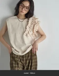 新品未使用タグ付★ THE YOnアシメラッフルフレンチスリーブリブトップス