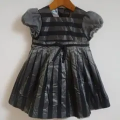 1回着用ファミリア黒とグレーのストライプワンピースイベント裏地あり。