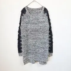 レース袖 スパンコール ニットチュニック モノトーン 長袖 フリー