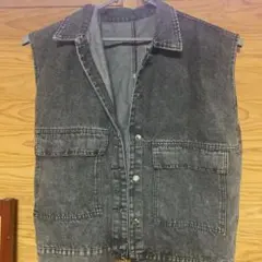 グレー デニムジレ 4ポケット