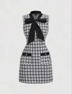 SHEIN 千鳥柄 ミニフレアリボンワンピース